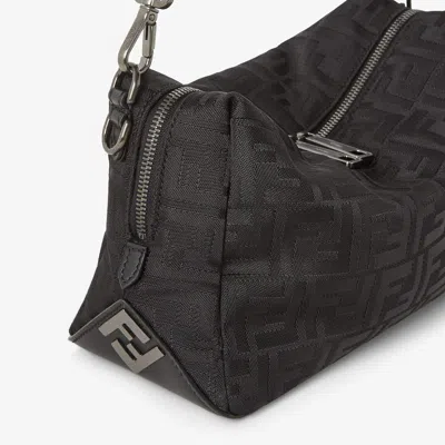 Fendi Black Leather And Black Ff Nylon Bag In Black