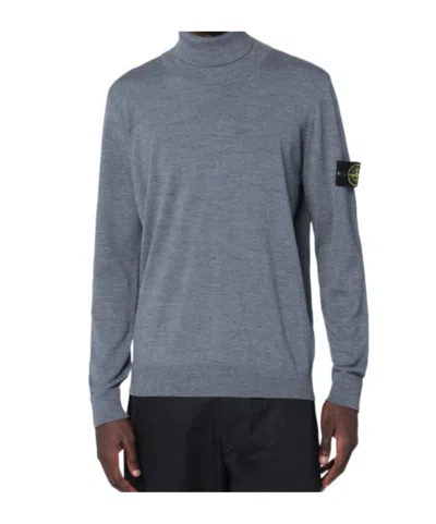 Stone Island Gray Wool Turtleneck Sweater In Blue