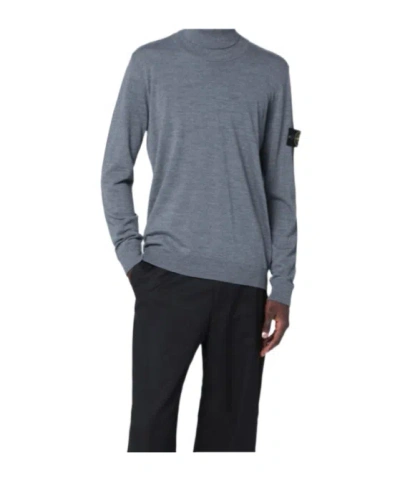 Stone Island Gray Wool Turtleneck Sweater In Blue