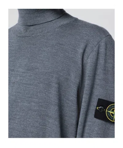 Stone Island Gray Wool Turtleneck Sweater In Blue