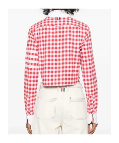 Thom Browne 4-bar Gingham Check Flannel Crop Button-up Shirt In Red