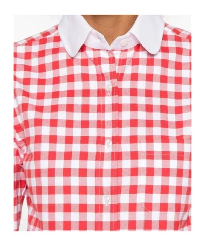 Thom Browne 4-bar Gingham Check Flannel Crop Button-up Shirt In Red
