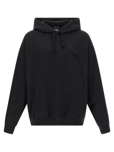 Y-3 Relaxed-fit Black Hoodie With Subtle Front Logo And Side Pockets In Black