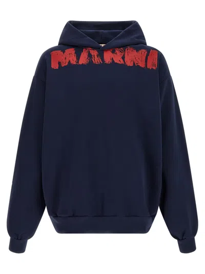 Marni Sweatshirt With Maxi Logo Print In Blue