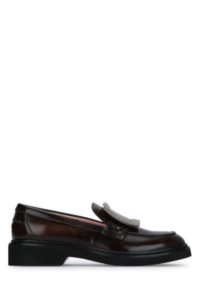 Roger Vivier Viv' Rangers Black Loafers With Metal Buckle In Blue