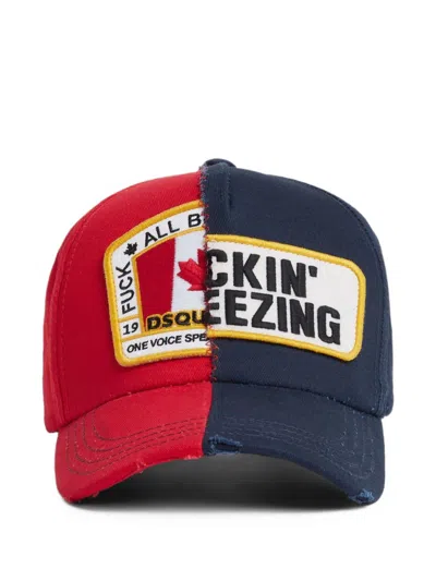 Dsquared2 Two-tone Baseball Cap Logo Patches In Red