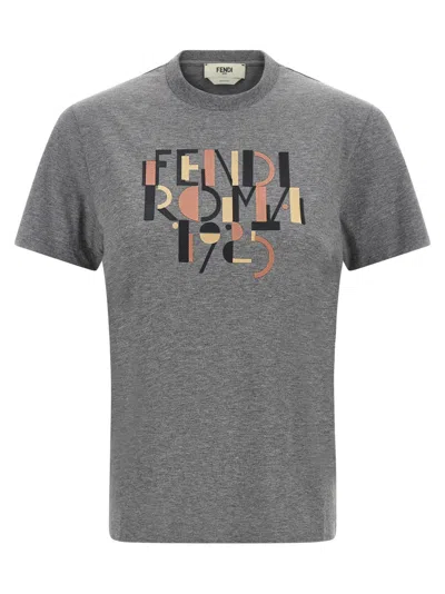 Fendi Grey Melange Cotton T-shirt In Gray