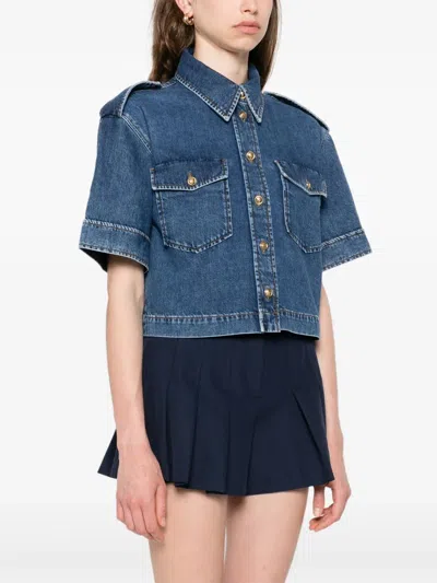 Sandro Cotton Denim Shirt In Blue