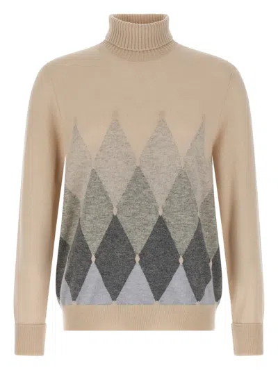 Ballantyne Argyle-pattern Turtleneck Sweater In Neutral