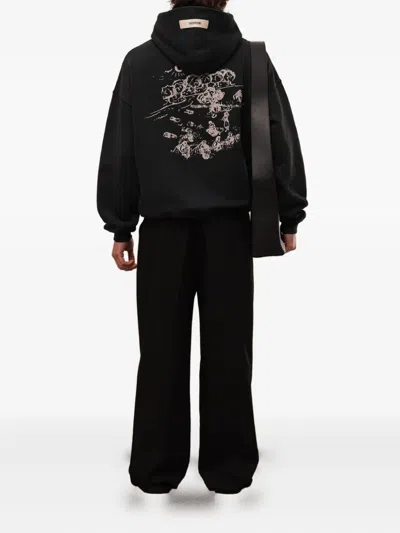 Rough Graphic-print Hoodie In Black