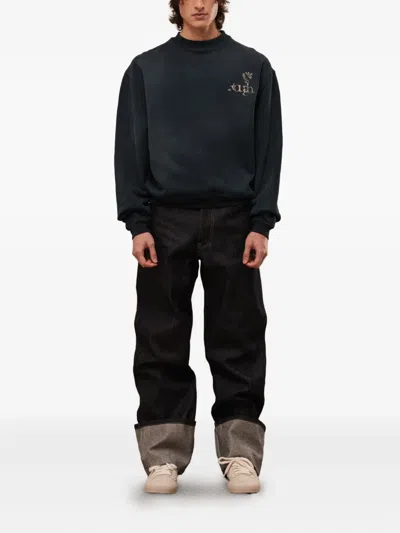 Rough Floral-print Crew-neck Sweatshirt In Blue