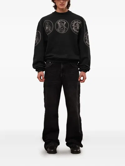 Rough Circular-print Cotton Sweatshirt In Black