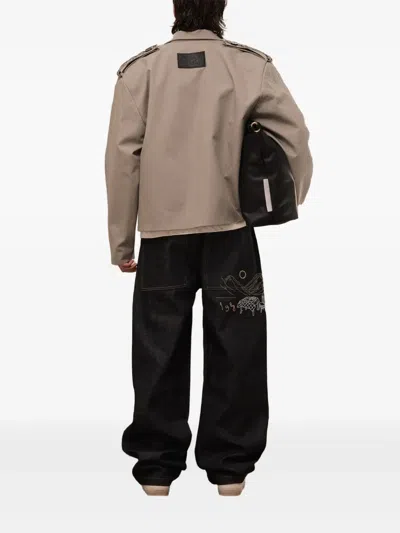 Rough Cropped Double-breasted Trench Jacket In Green