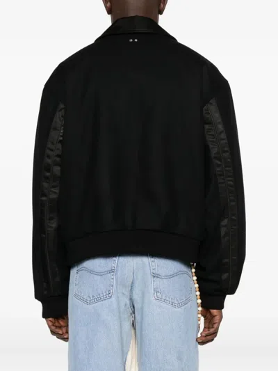 Bluemarble Zip-front Wool-sleeve Bomber Jacket In Black