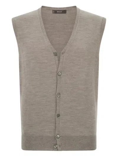Boggi Milano Ens V-neck Knitted Merino-wool Waistcoat Taupe In Gray