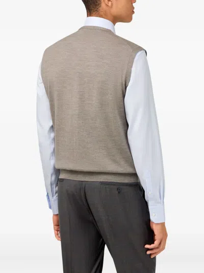 Boggi Milano Ens V-neck Knitted Merino-wool Waistcoat Taupe In Gray