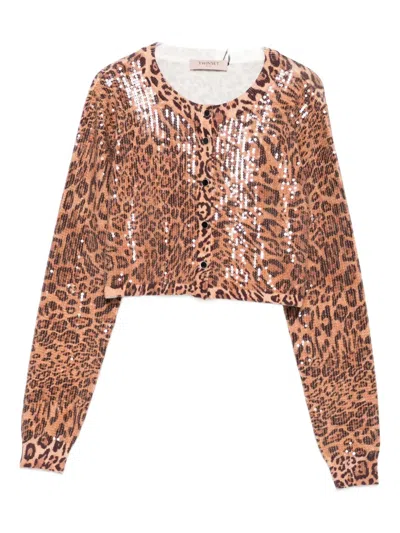 Twinset Leopard-print Sequin Cardigan In Animal Print