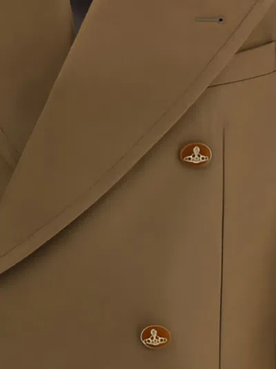 Vivienne Westwood Long Coat With Flap Pockets And Back Vent In Brown