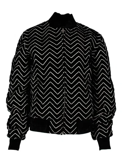 Pre-owned Saint Laurent Zigzag-motif Bomber Jacket In Black