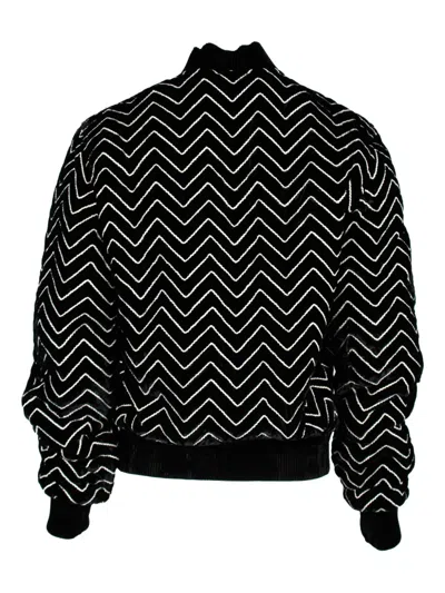 Pre-owned Saint Laurent Zigzag-motif Bomber Jacket In Black