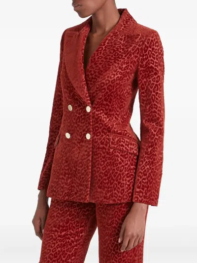 Temperley London Leopard-pattern Double-breasted Blazer In Red