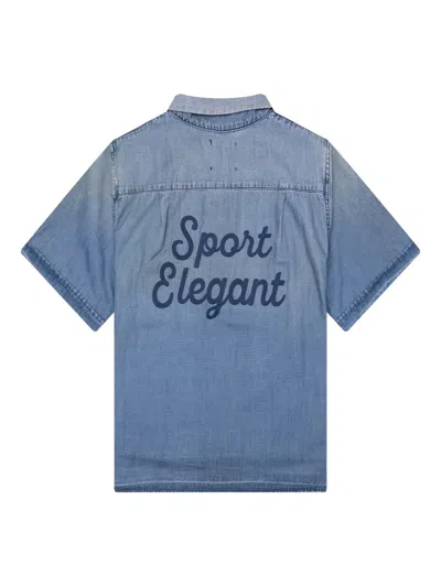 Gallery Dept. Bartz Paint-splattered Embroidered Cotton-chambray Shirt In Blue