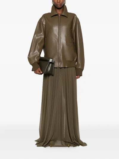 Norma Kamali Zip-front Bomber Jacket In Brown