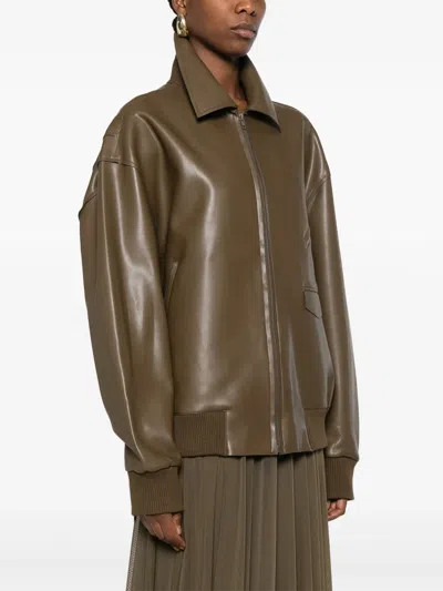 Norma Kamali Zip-front Bomber Jacket In Brown