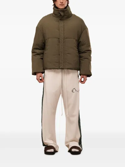 Rough Embroidered-detail Quilted Jacket In Brown