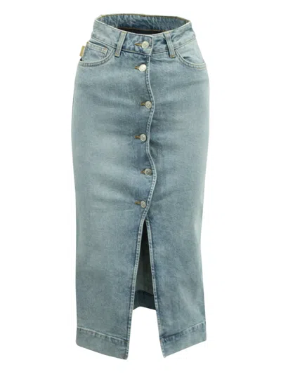 Pre-owned Ganni Buttoned-front Midi Denim Skirt In Blue