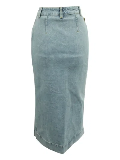 Pre-owned Ganni Buttoned-front Midi Denim Skirt In Blue