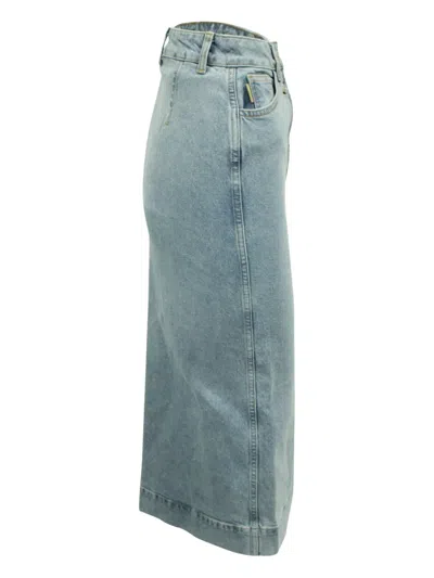 Pre-owned Ganni Buttoned-front Midi Denim Skirt In Blue