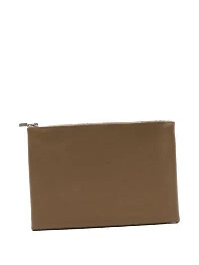 Pre-owned Hermes Zip-top Flat Pouch In Brown