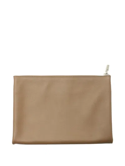 Pre-owned Hermes Zip-top Flat Pouch In Brown