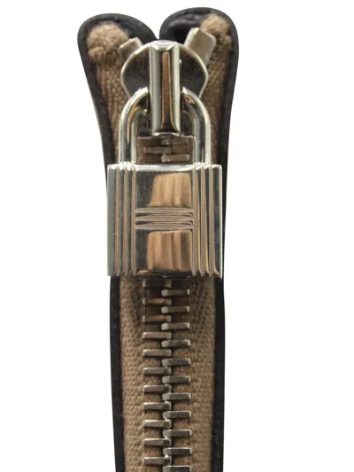 Pre-owned Hermes Zip-top Flat Pouch In Brown