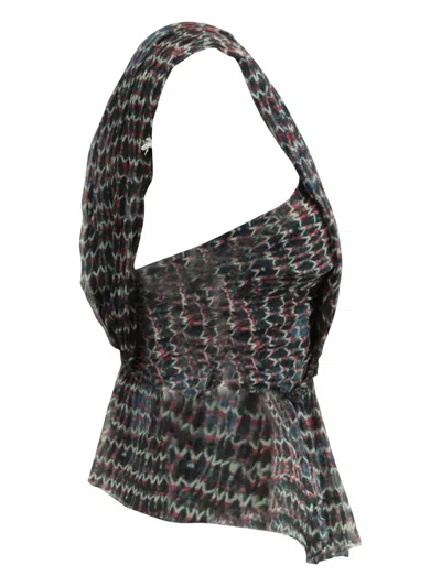 Pre-owned Isabel Marant Vintage Pleated V-neck Printed Blouse In Multi