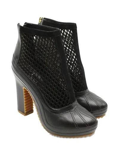 Pre-owned Sacai X 2016 Pierre Hardy Mesh-panel Leather Boots In Black