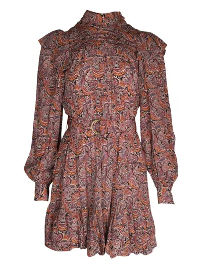 Pre-owned Ulla Johnson Luna Paisley-pattern Ruffled Mini Dress In Brown