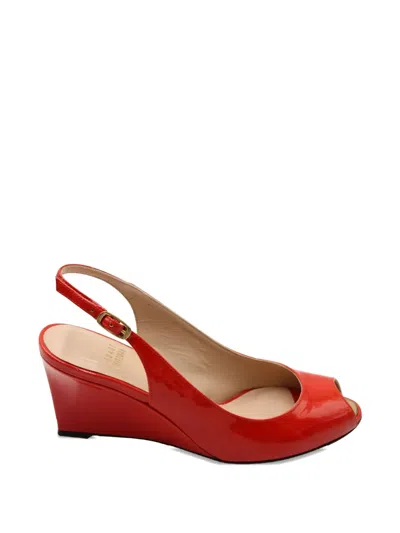 Pre-owned Stuart Weitzman Slingback Wedge Sandals In Red