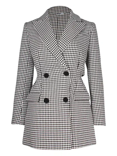 Pre-owned Self-portrait 2022 Houndstooth Double-breasted Dress In Black