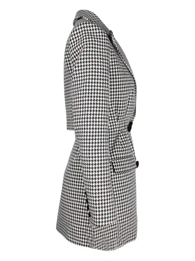 Pre-owned Self-portrait 2022 Houndstooth Double-breasted Dress In Black