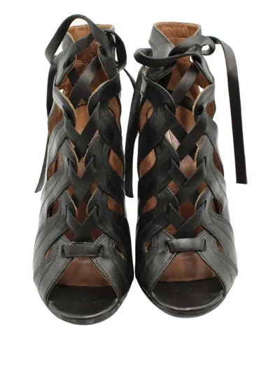 Pre-owned Alaïa Lace-up Peep-toe Ankle Boots In Black