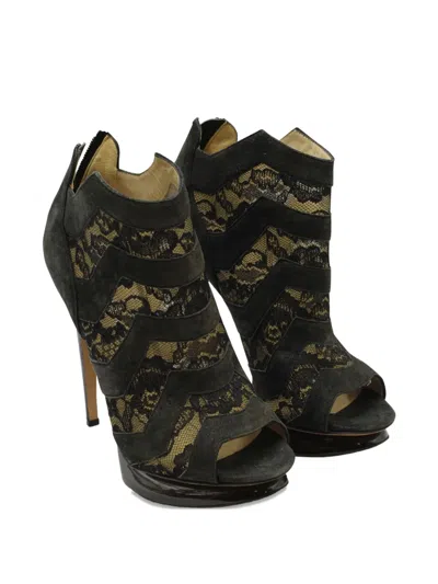 Pre-owned Nicholas Kirkwood Lace-panel Platform Boots In Black