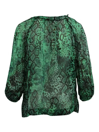 Pre-owned Ba&sh Snake-print V-neck Blouse In Green