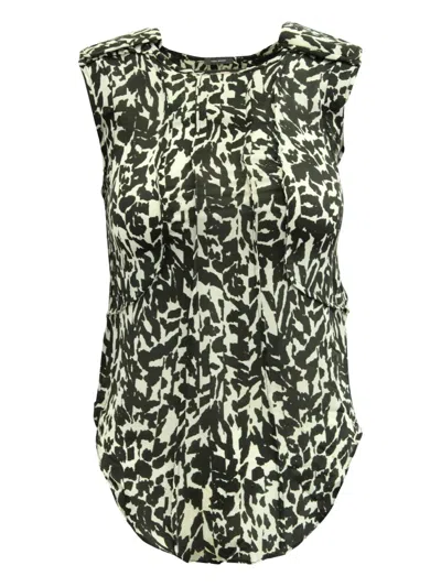 Pre-owned Isabel Marant Vintage Animal-print Pin-tucked Top In Black