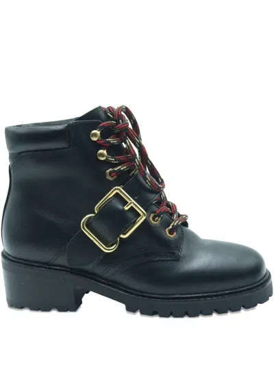 Pre-owned Sandro Buckle Lug-sole Boots In Black