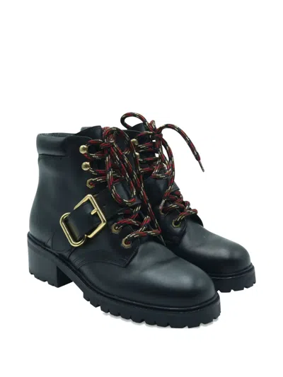 Pre-owned Sandro Buckle Lug-sole Boots In Black