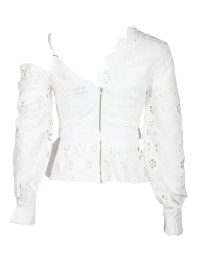 Pre-owned Self-portrait Asymmetric Long-sleeve Blouse In White