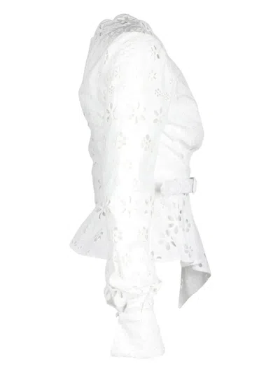 Pre-owned Self-portrait Asymmetric Long-sleeve Blouse In White