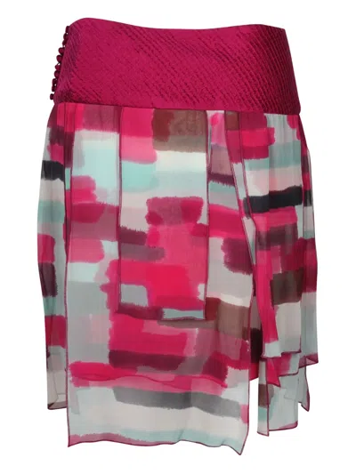 Pre-owned Diane Von Furstenberg Geometric-print Layered Mini Skirt In Pink
